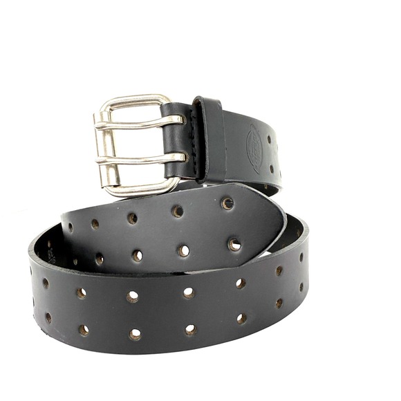 Dickies Belt Mens 38 Black Leather Double Prong Buckle Grommet 1.5 Inch Wide - Picture 1 of 6